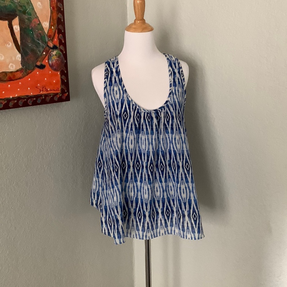 Anthropologie Meadow Rue layered sleeveless blue Ikat top small EUC